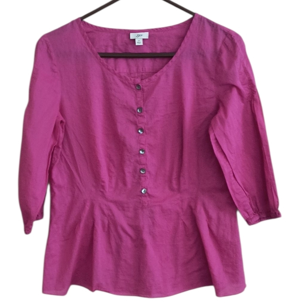 J. Jill Pink 100% Cotton Semi-sheer 1/2 Button-Front Blouse Size S